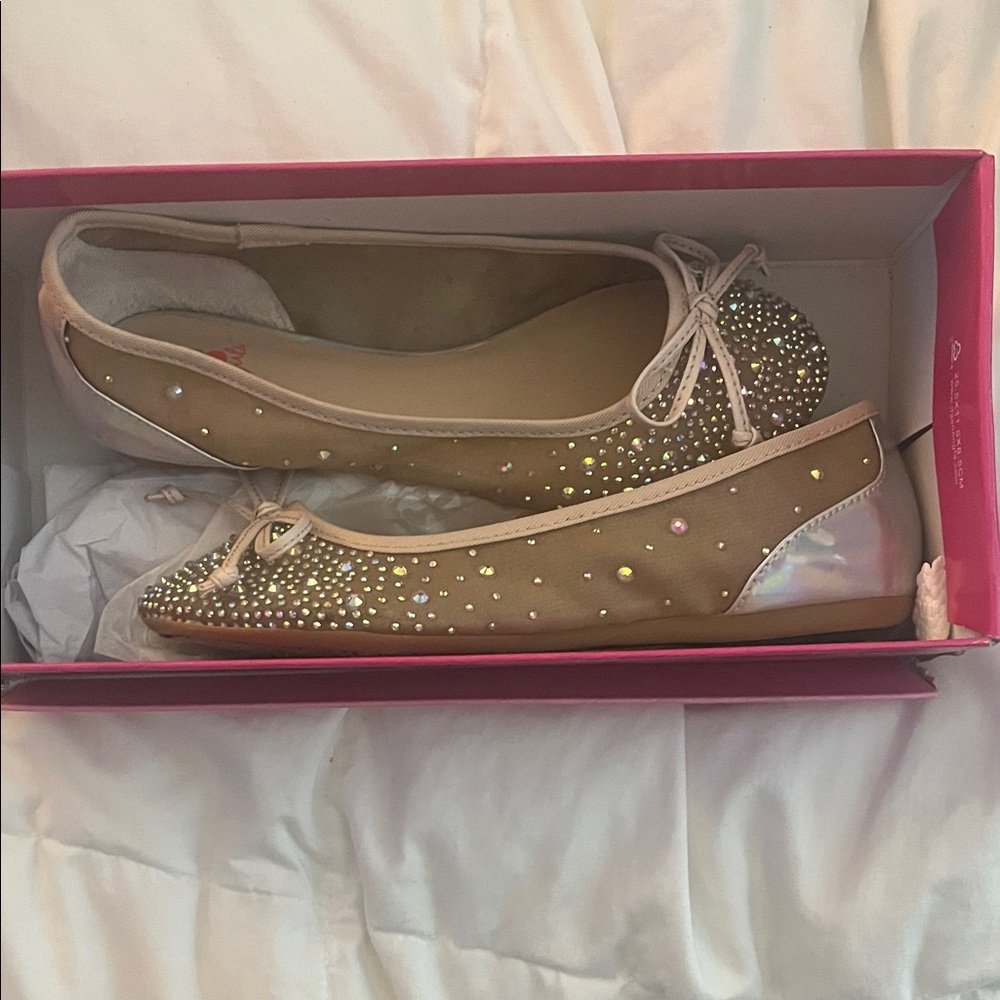 GB Girls Tan Rhinestone Ballet Flats